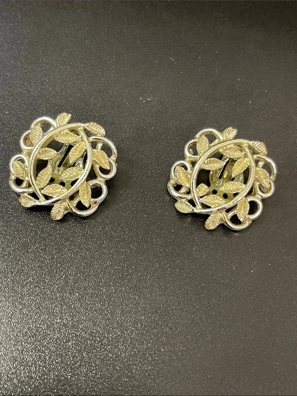 Gold-Tone Leaf Filigree Clip Earrings - Women Jewelry